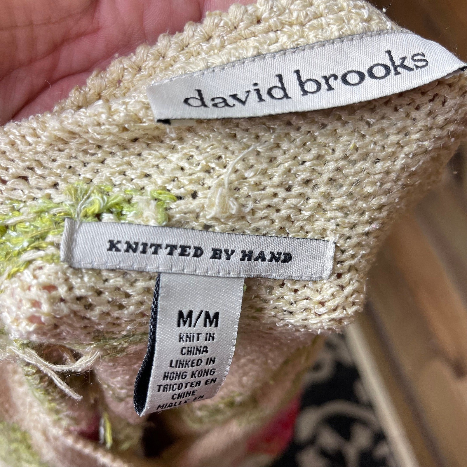Vintage Medium David Brooks Brand Hand Knitted Cardigan Sweater Pink Flowers