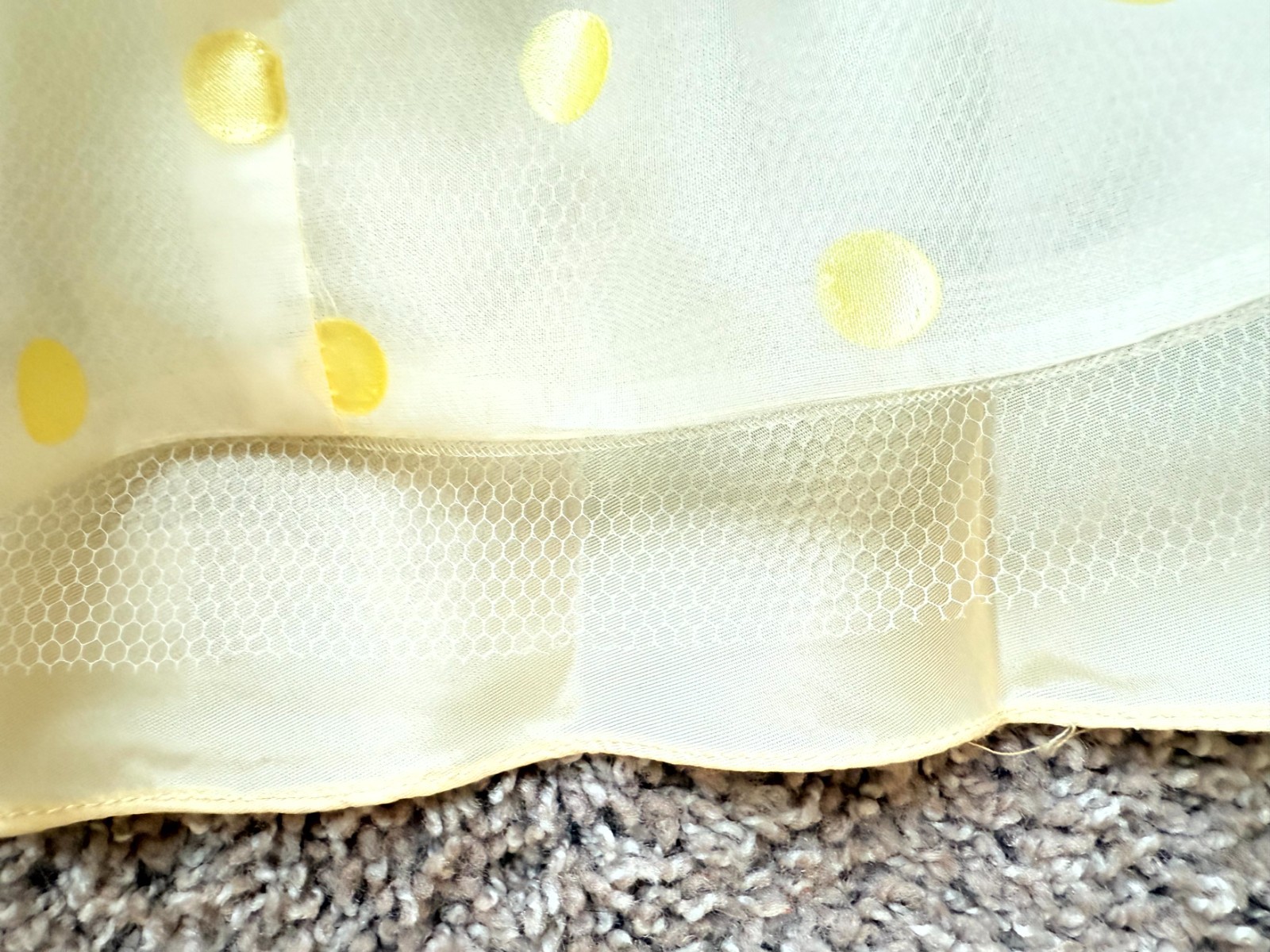 Vintage 1950s White Dress Yellow Polka Dots Tulle Chiffon Union Made