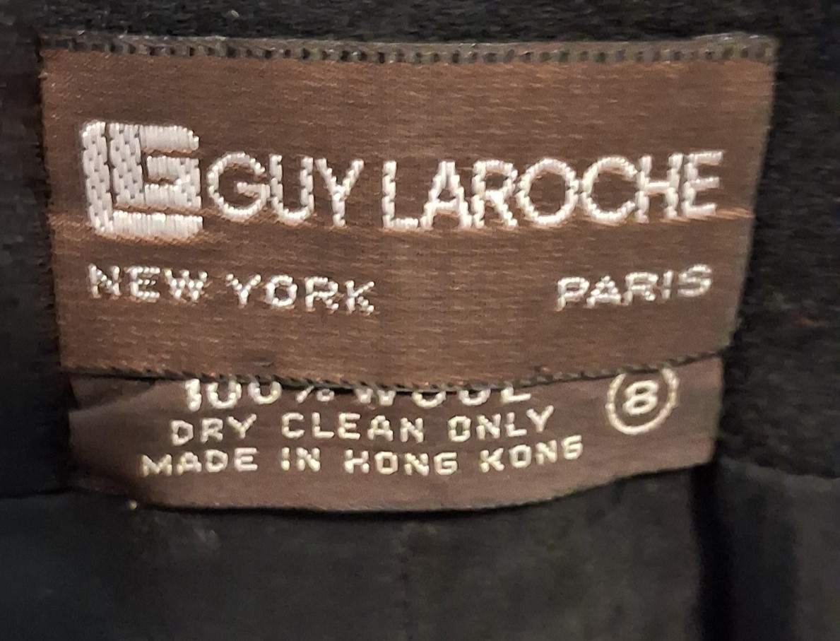 Vintage Guy Laroche Wool Blazer Skirt Suit Black 80s Tag 8 Fits Modern XS 0 2