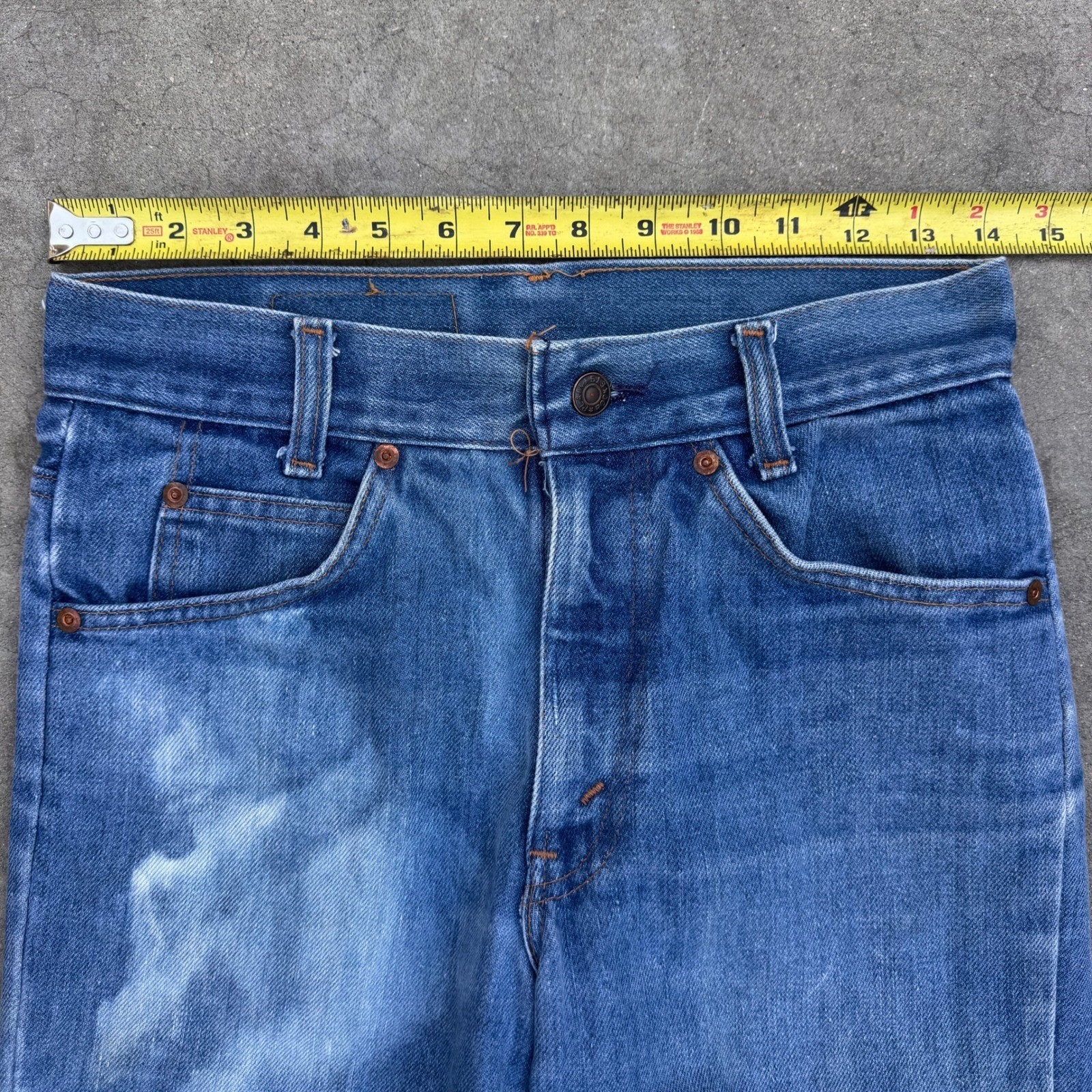 Vintage 70s Plain Pockets JCPenney Blue Bleached Straight Leg Jeans Womens 28×32