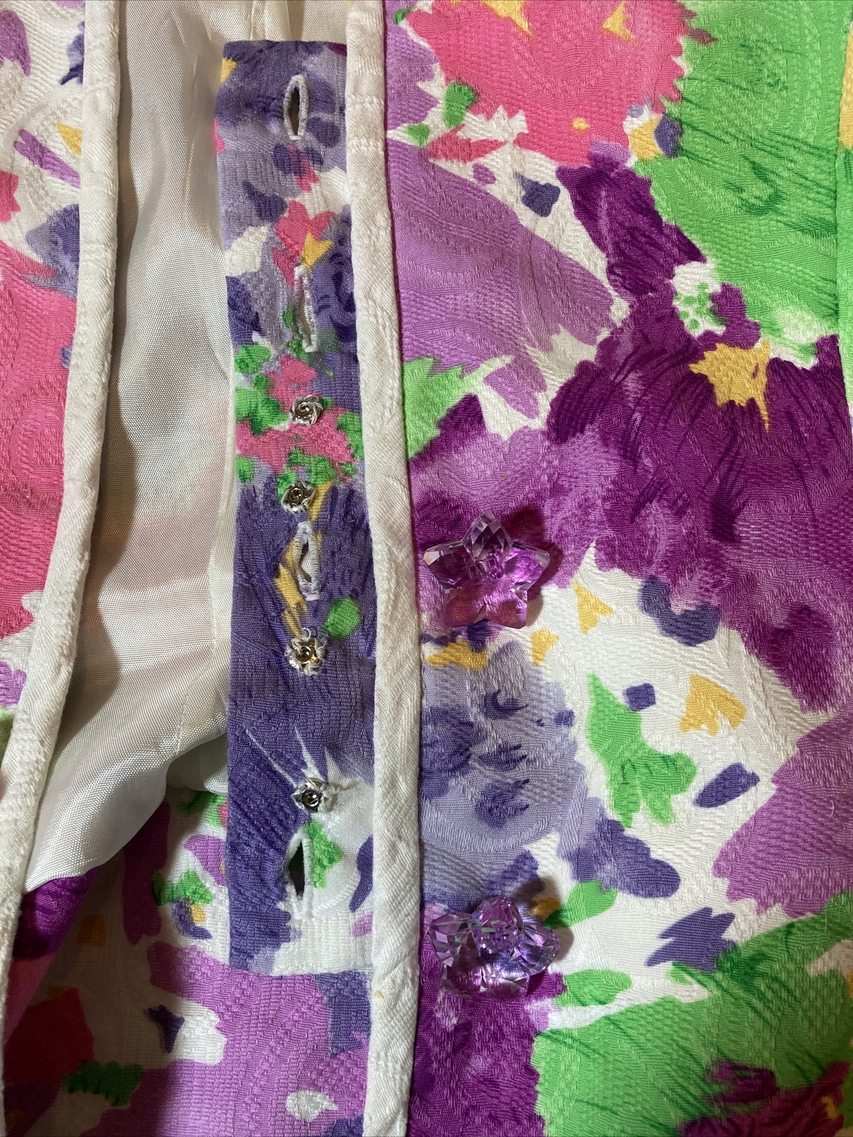 Gorgeous VTG Anthony Sicari Jacket/Top Evenings Floral Clear Buttons SZ 10 80-90