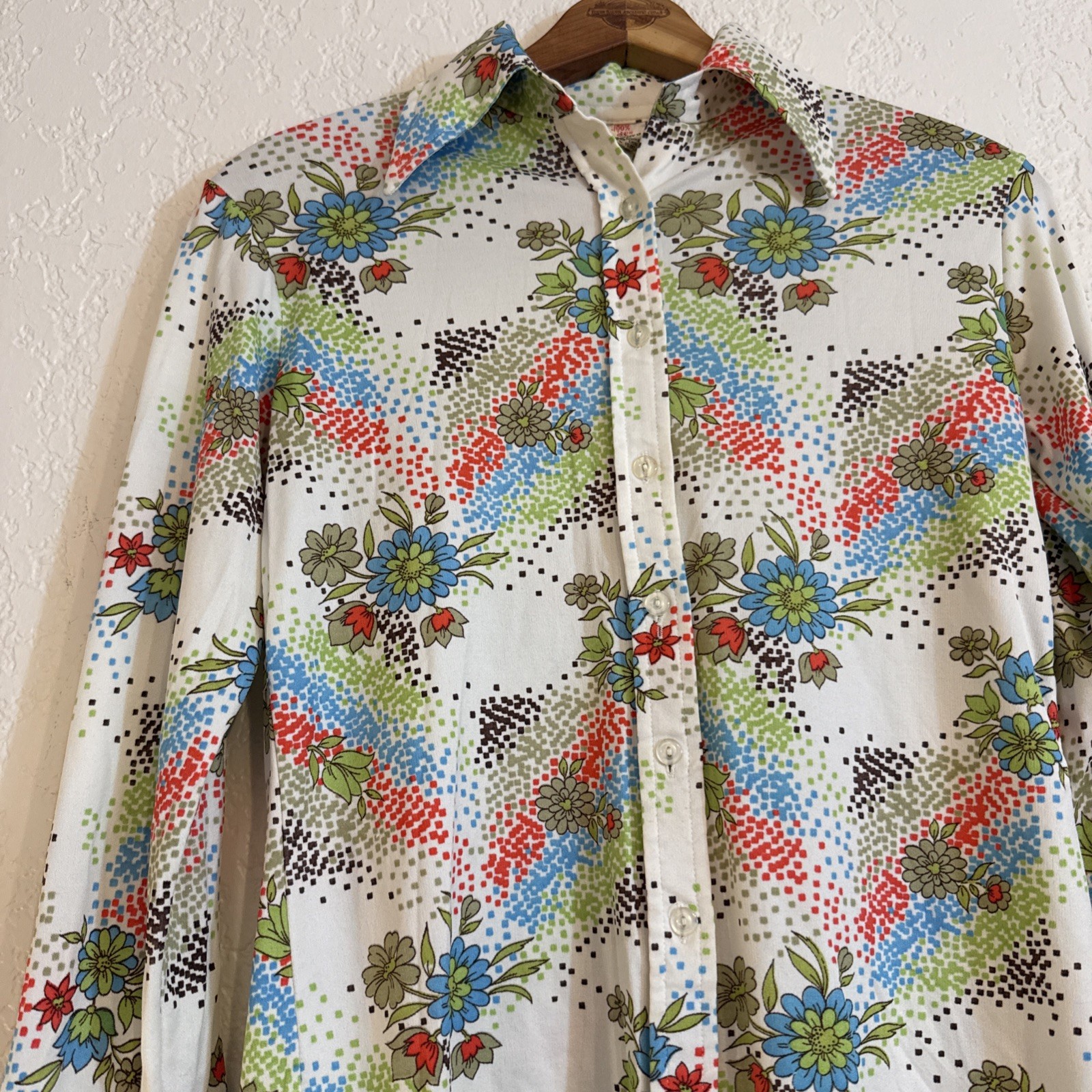 Robert Firenze Butterfly Collar Blouse Small – Floral Geometric Print Nylon NWOT