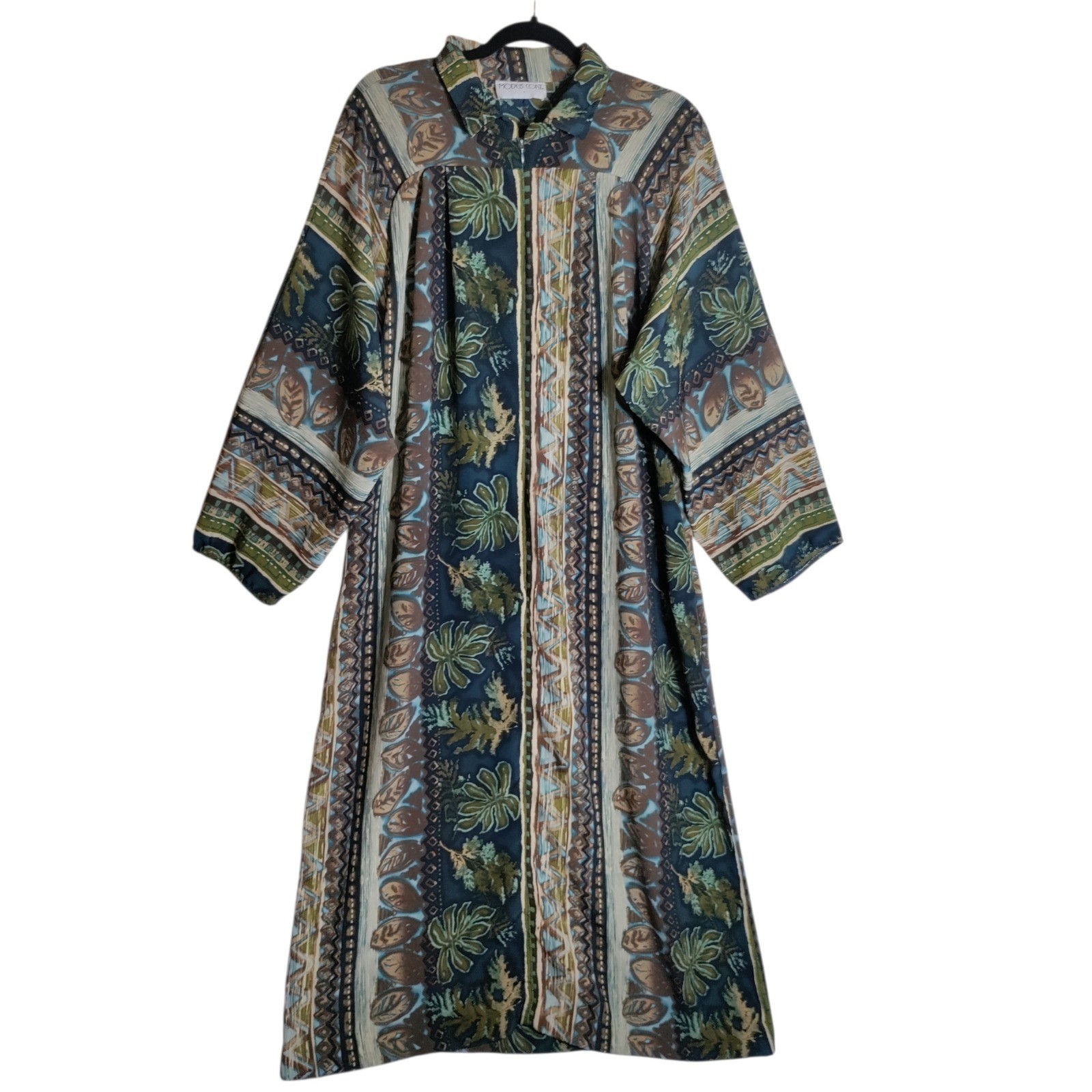 Models Coat Vintage Tropical Botanical Zip Front Duster Robe Dress Medium USA