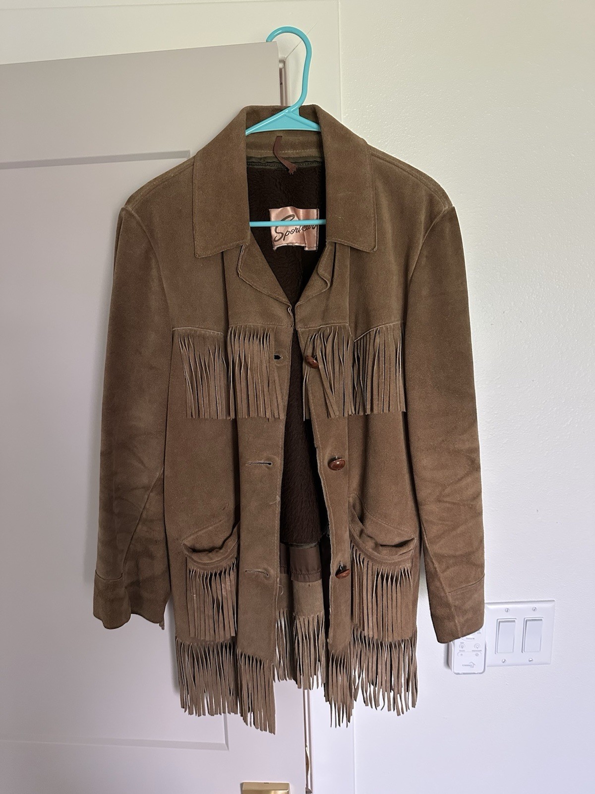 Vintage 1980 Sportswear Brown Suede Fringe Western Jacket w Sherpa/Fleece Lining