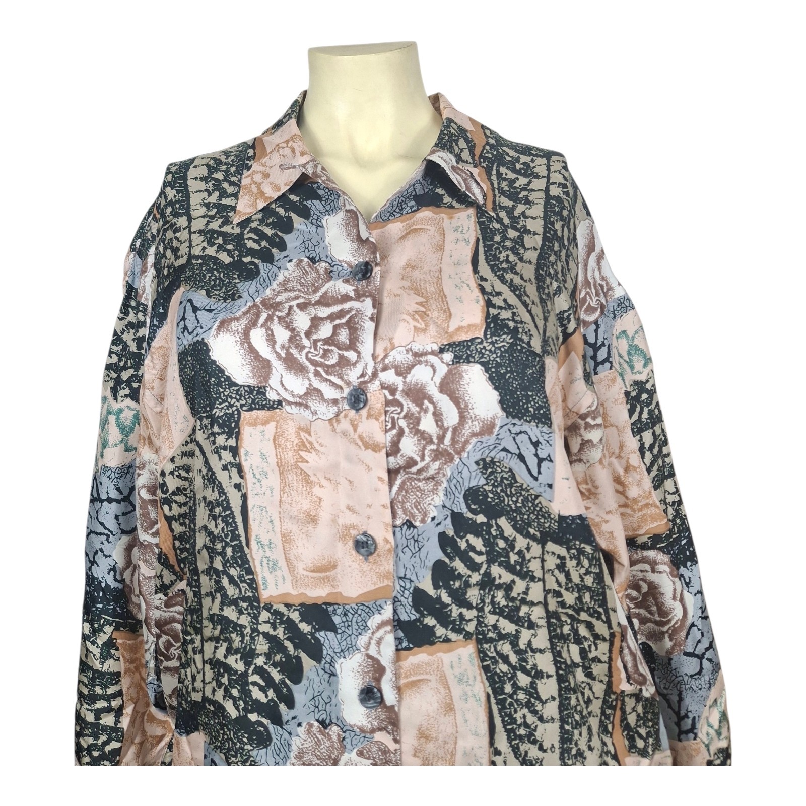 Vintage Ted Lapidus Paris Silk Button Front Blouse Women Size M Abstract Floral