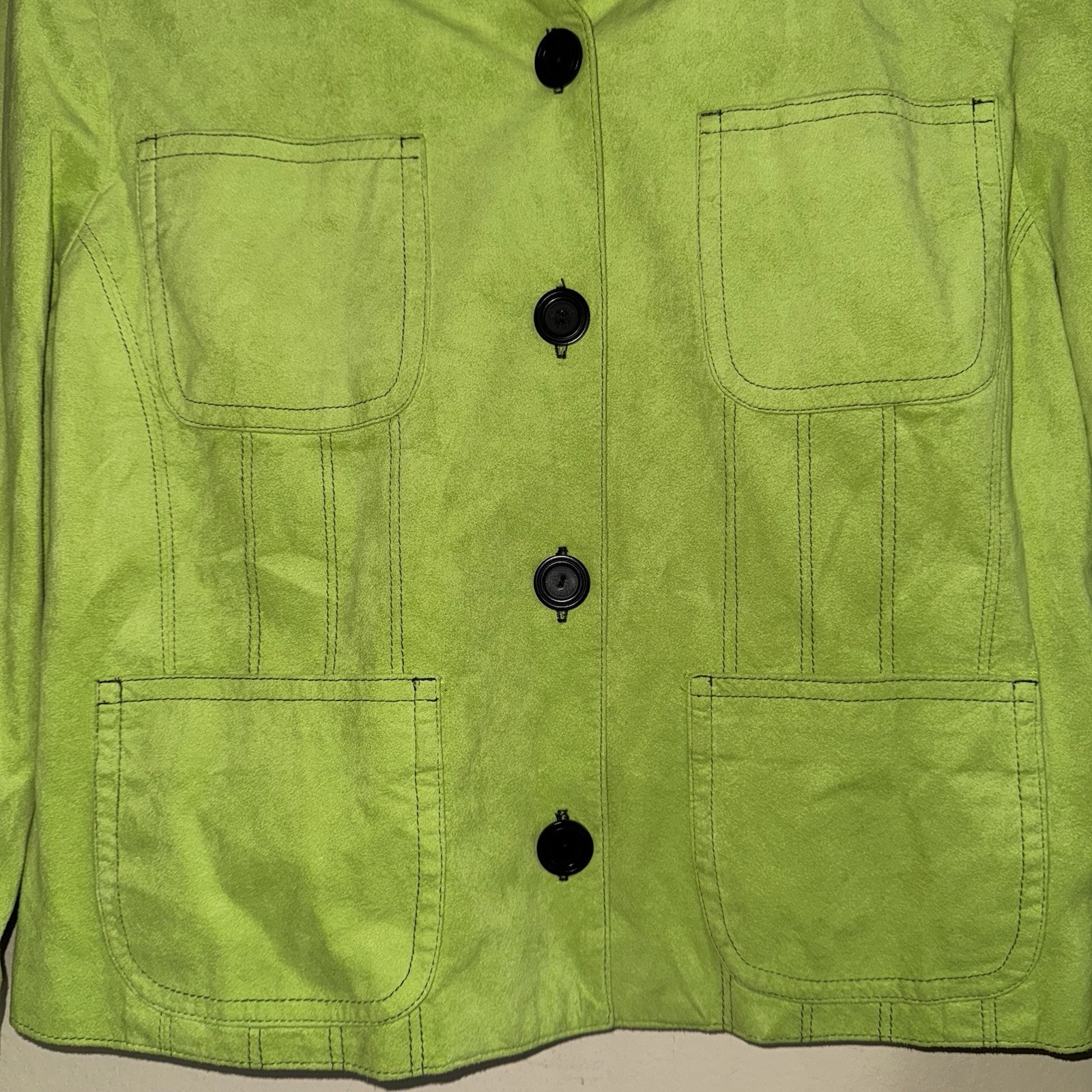 Vintage Lime Green Suede Boxy Utility Cropped Jacket Size M