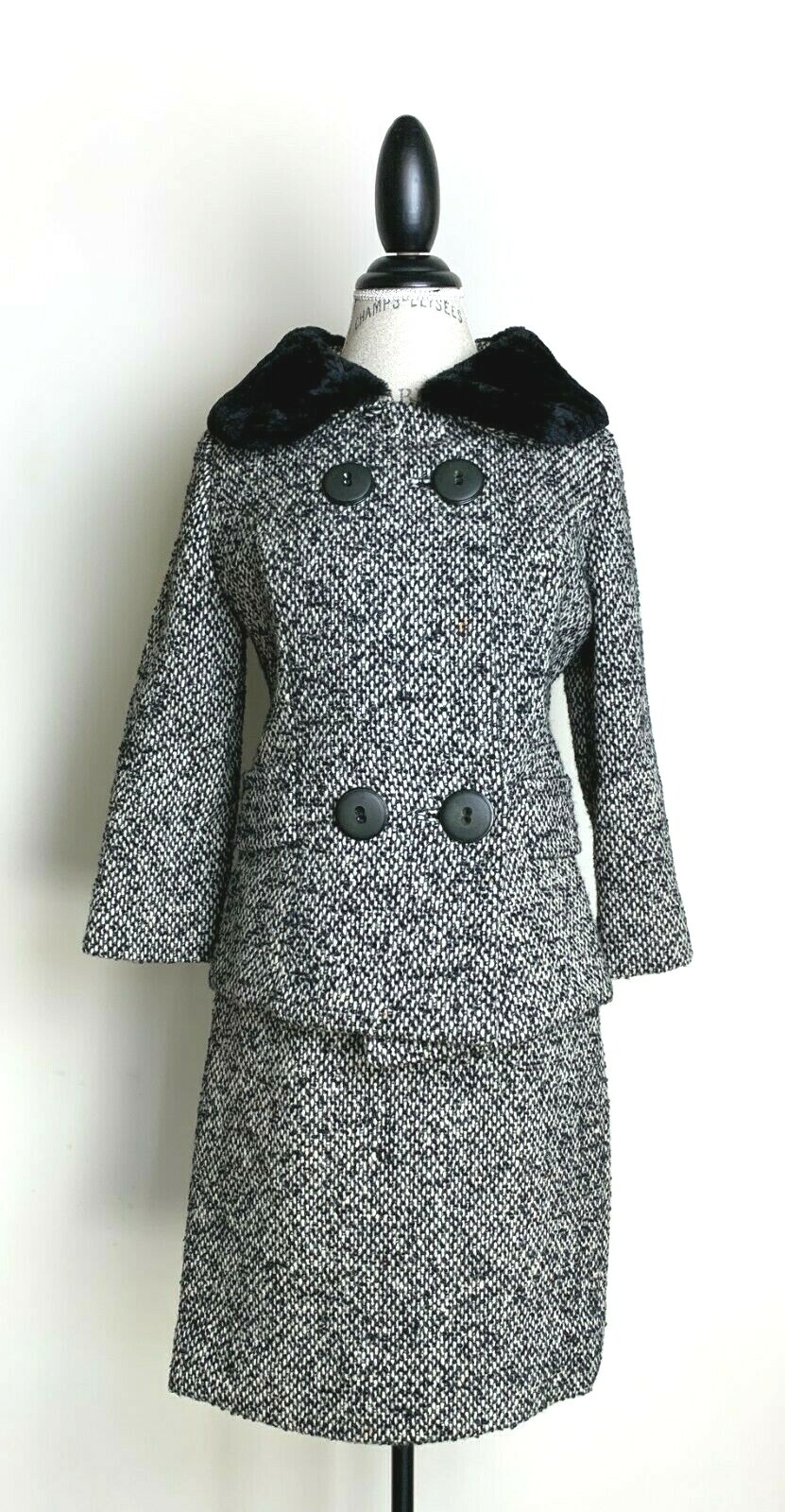 Vintage Roos Atkins Beaver Fur Collar Wool Tweed Suit JF