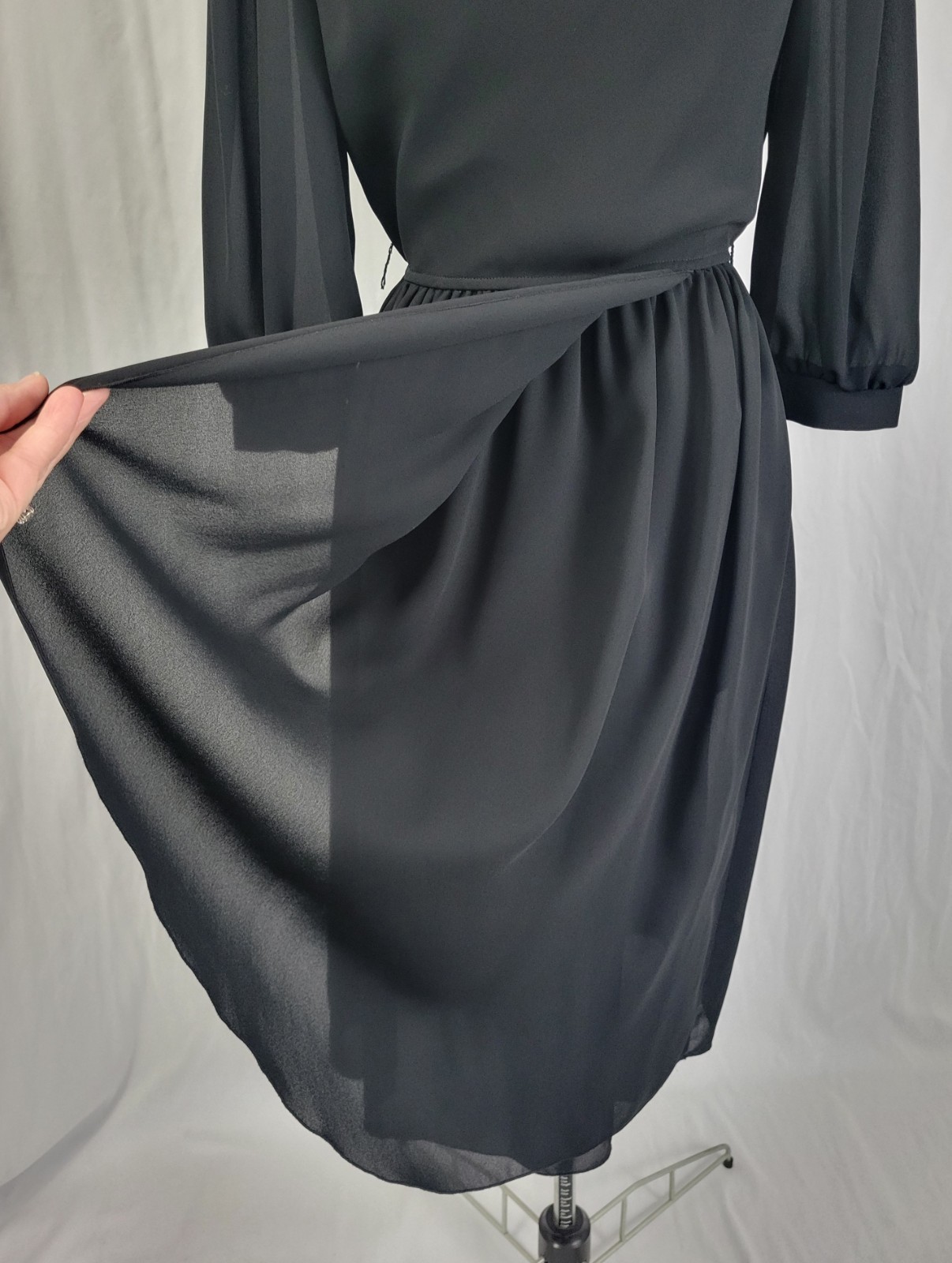 Vintage Leslie Fay Black Blouson Dress w Wrap Skirt Size 8