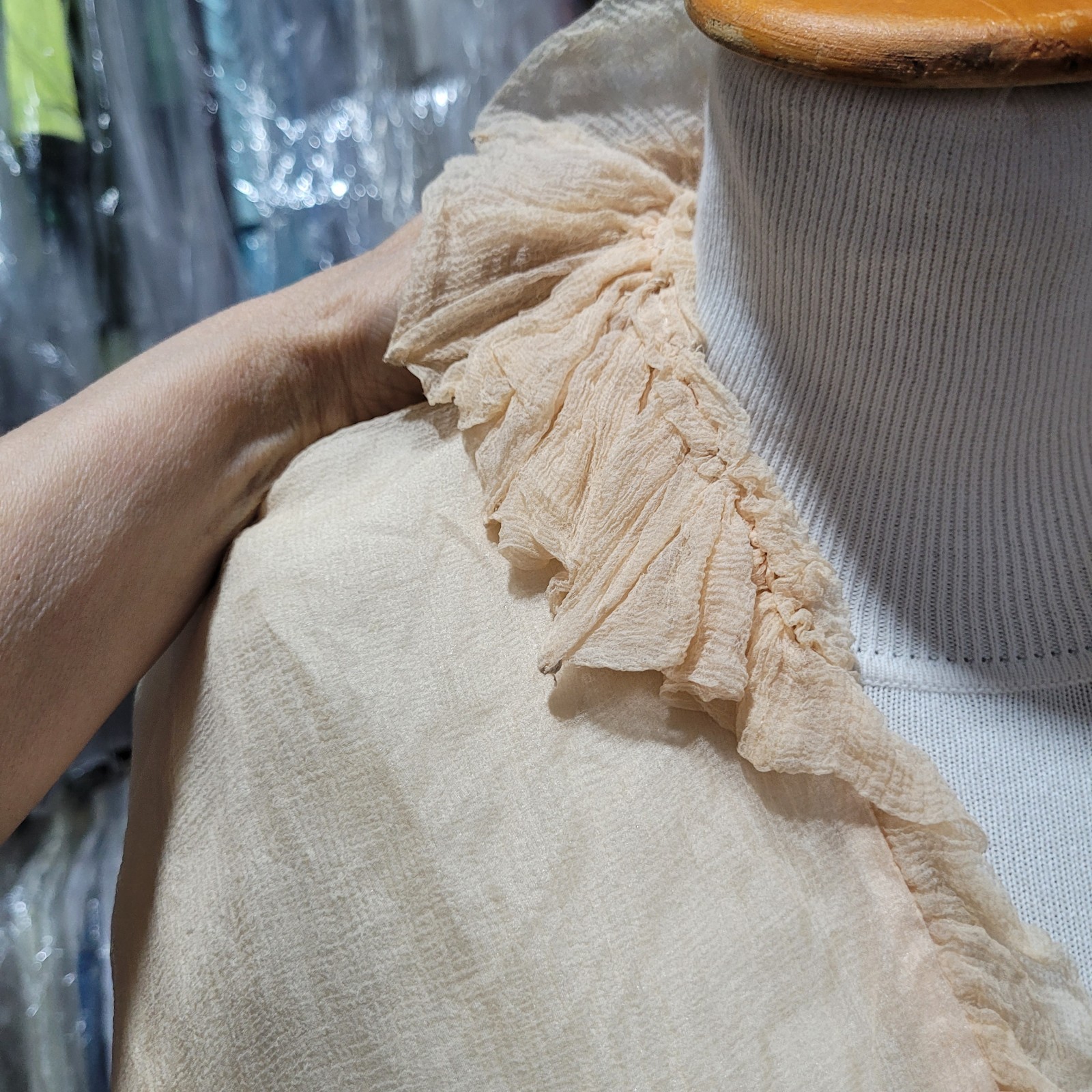 Antique Regency Sheer Muslin Bolero Peach Ruffles c.1800s Lingerie Cover-Up