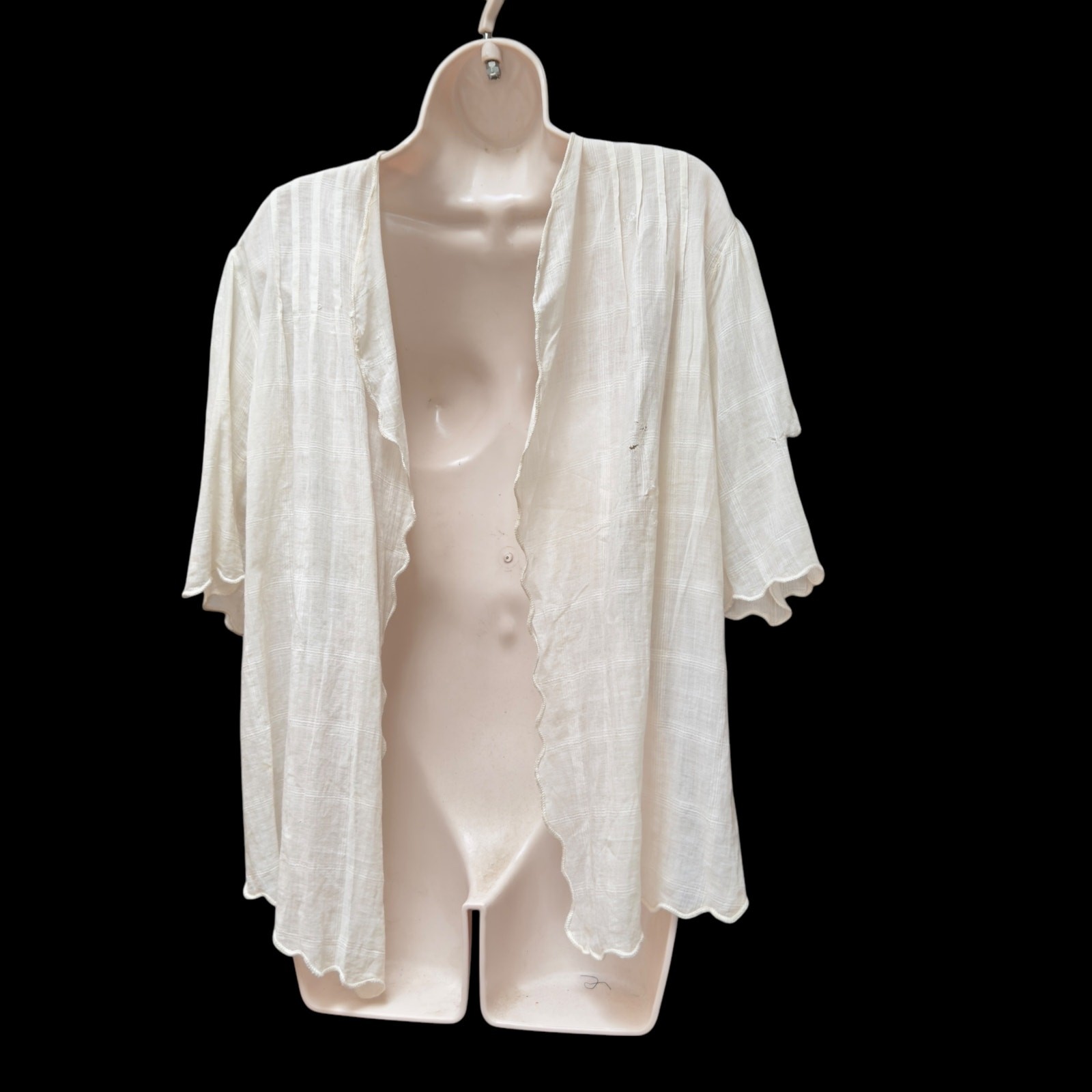 Antique Edwardian 1910s White Cotton Voile Open Blouse Lawn Jacket Size Small