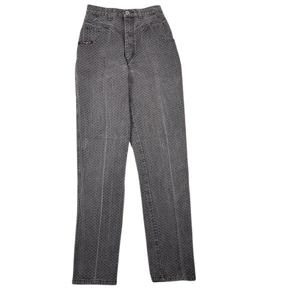 Blaze Riding Gear Vintage High Waist Textured Checkerboard Jeans Black 24×32.5