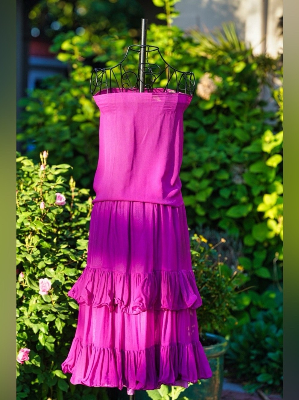 VINTAGE 1980s Pancaldi & B. Italy Silk Tiered Skirt Set – Size 0 (Fuchsia)
