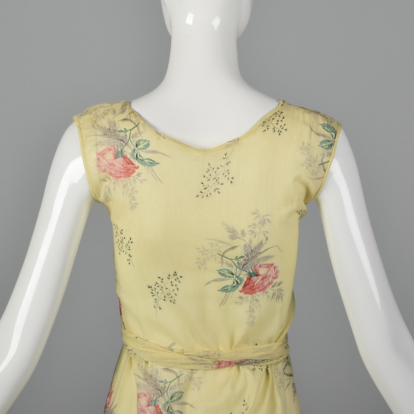 XXS 1930s Dress Sheer Yellow Day Dress Large Rose Print 30s Vintage Day Wear