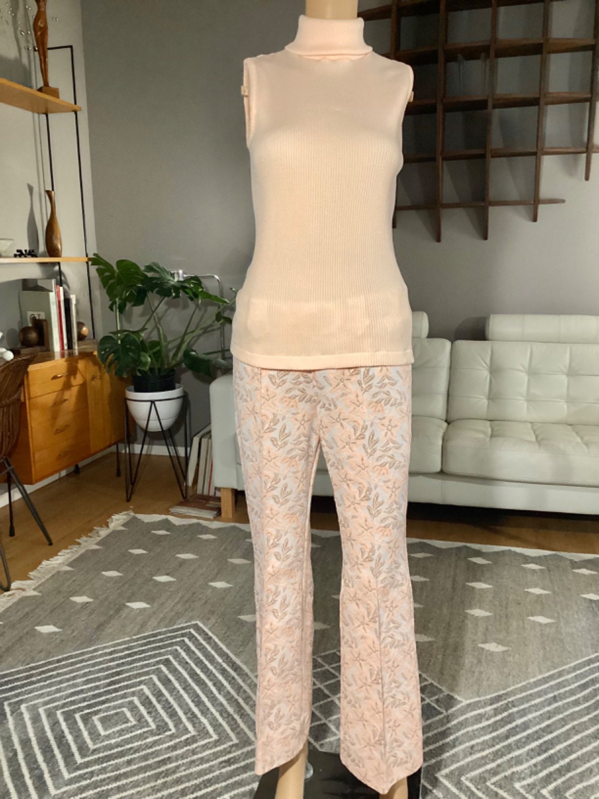Vtg 1970’s PANHANDLE SLIM Western Pantsuit Flared PANTS+ JACKET + VEST Peach
