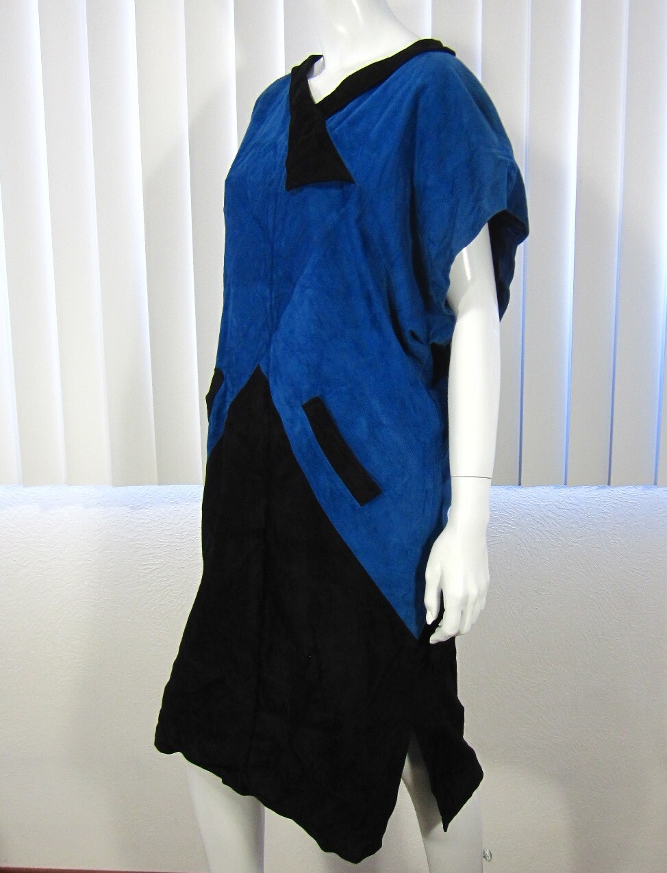 SKIN ROMA ALTA MODA PELLE VIA CAPO LE CASE SIZE 44 DRESS SUEDE BLACK BLUE ITALY