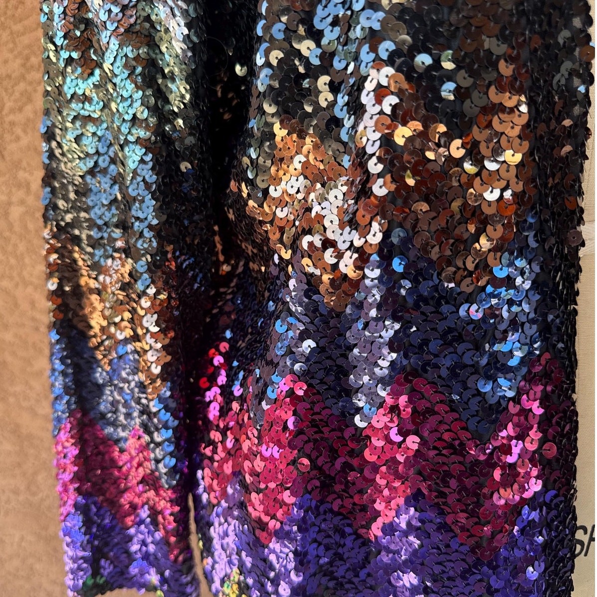 Vintage 80s Sequin Jacket Multicolor Iridescent Chevron Zigzag Evening Wear