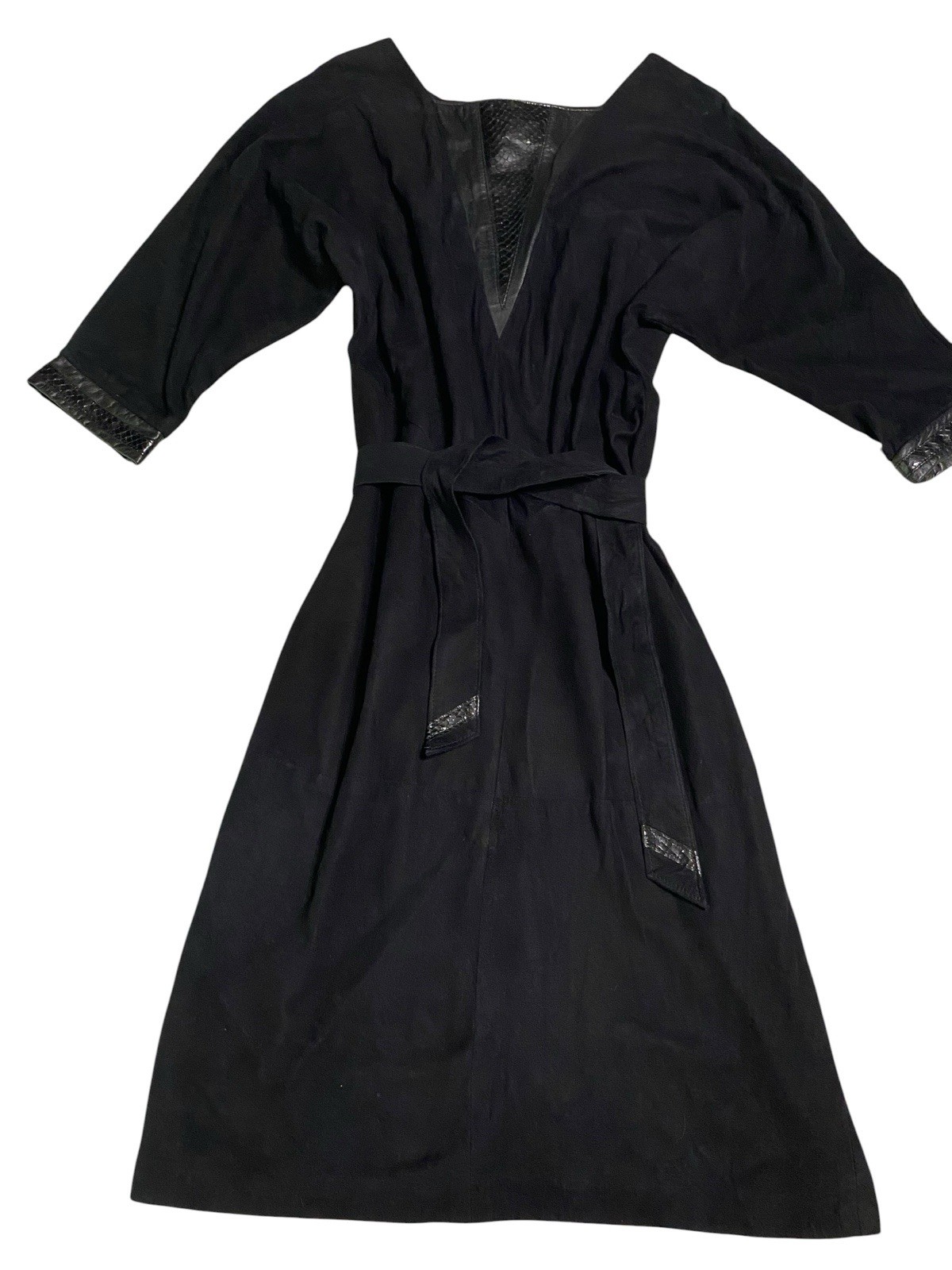 Vtg 80s Siena New York Black Suede Leather Dress Snakeskin Exotic Trim Petite M