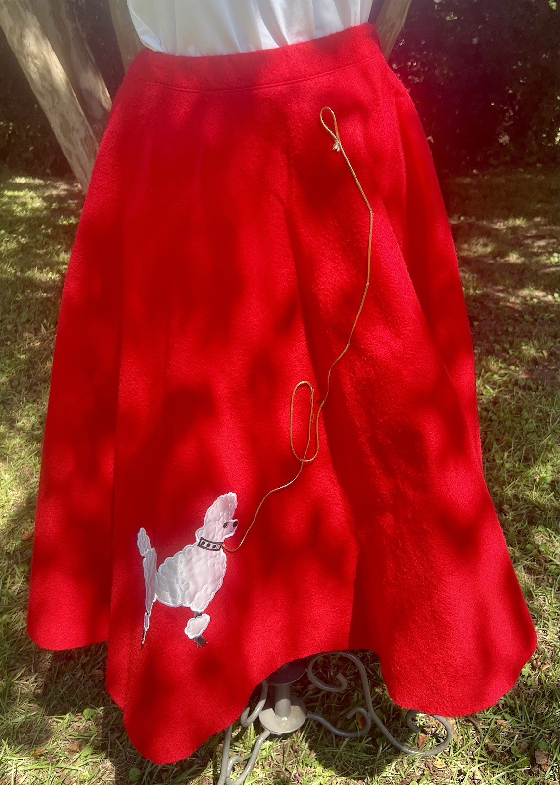 Vtg. 1950s Style Poodle Skirt Red Felt Rockabilly Retro Homemade Costume