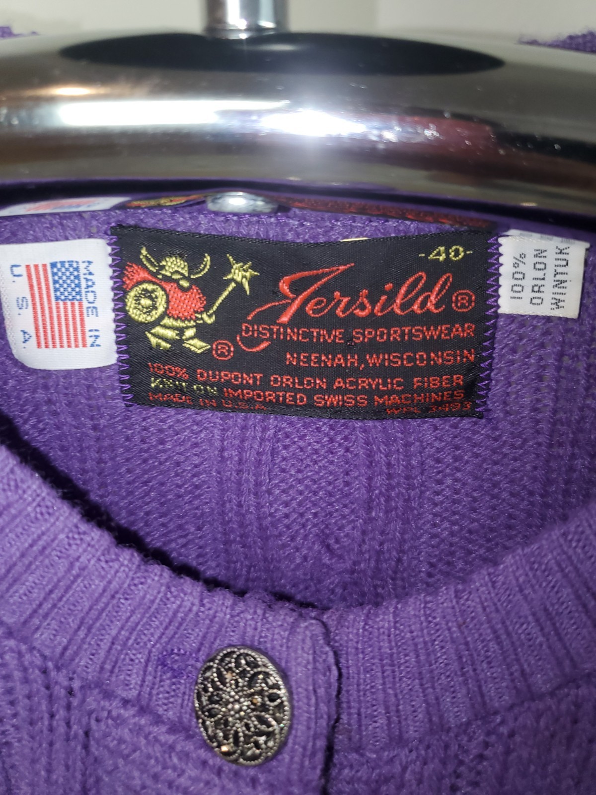 VTG 60’s JERSILD Purple Button Down ski CARDIGAN Sweater 100% ORLON WINTUK SZ 40