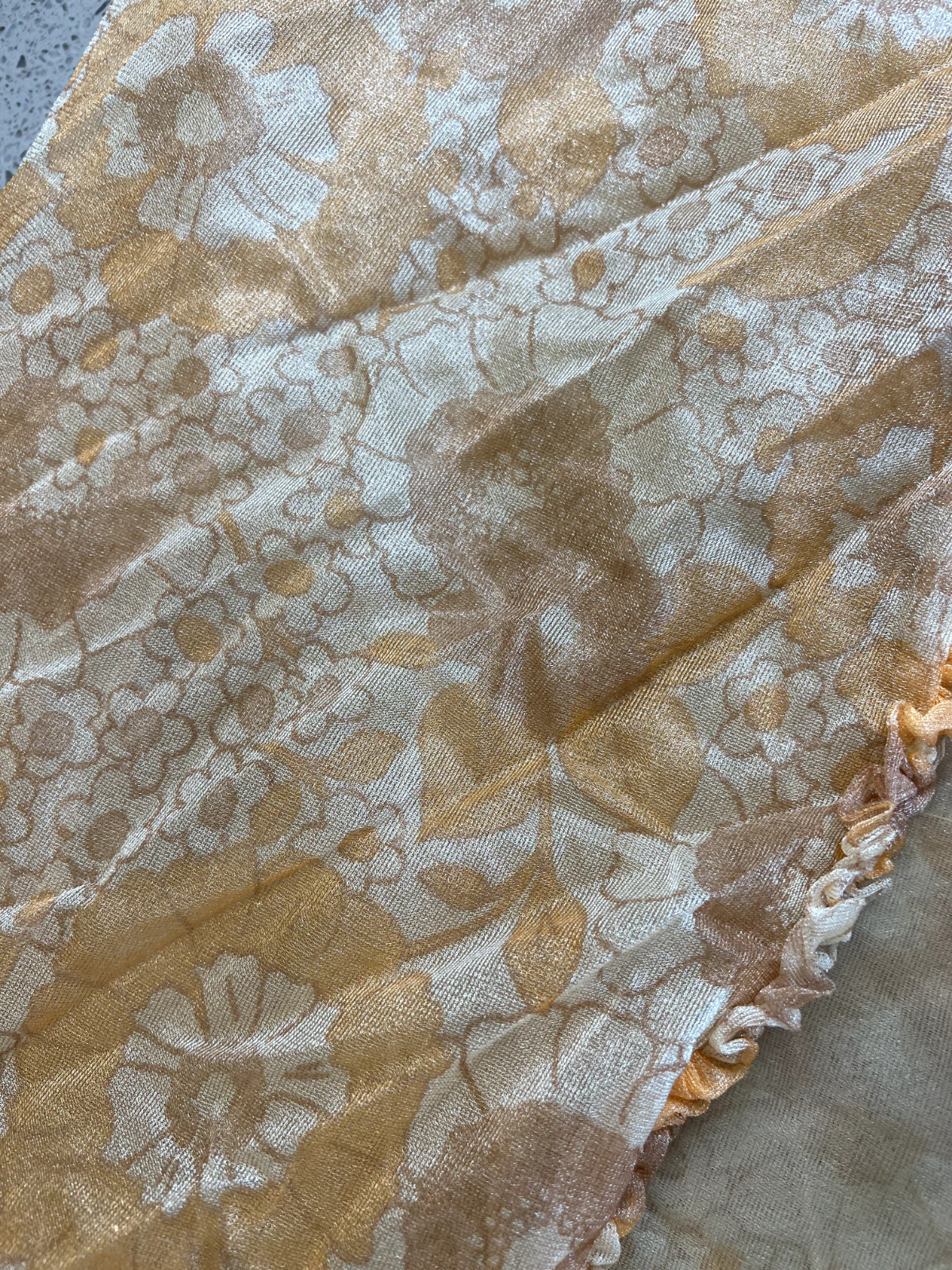 VTG ORANGE PINK & WHITE FLORAL SHEER DUSTER NIGHTDRESS SZ S/M