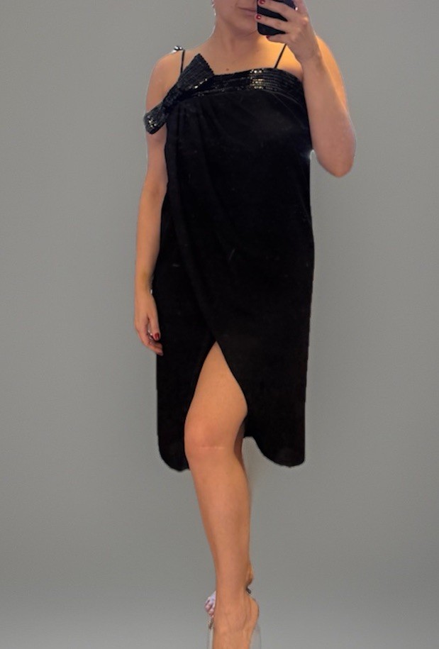 VTG Beginnings Black Sequin Bow Dress Size 7 Party Cocktail Evening Formal