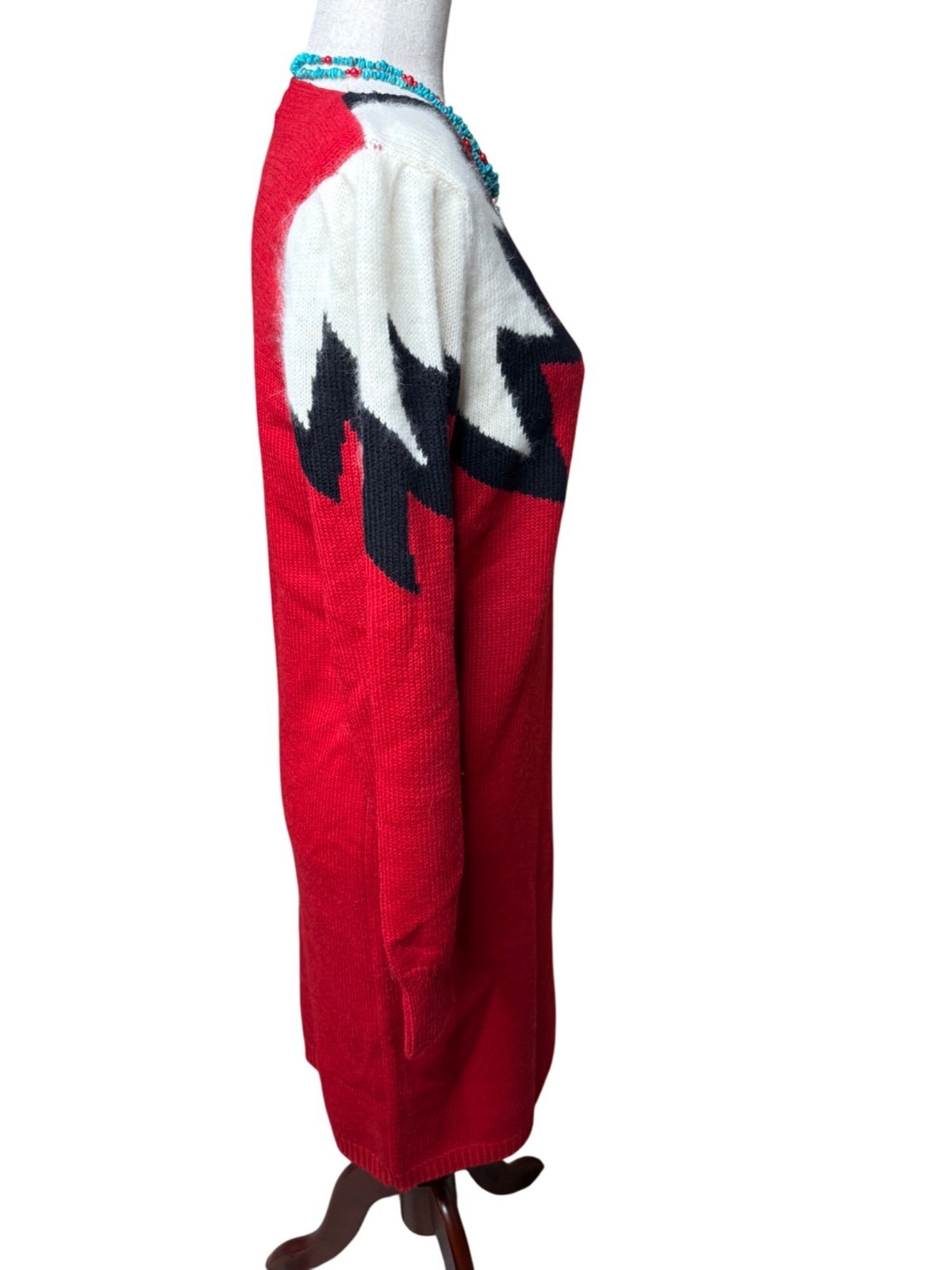 VTG Yarnworks Petite S Red White Lightning Bolt Sweater Dress Lambswool read y2k