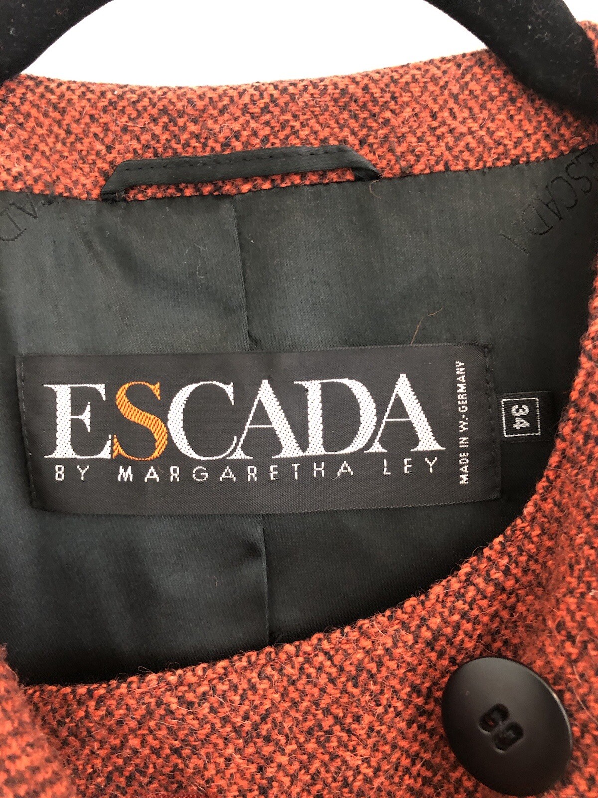 Vintage Red Black Tweed Jacket Blazer Cardigan Double Breasted by Escada 34 XS