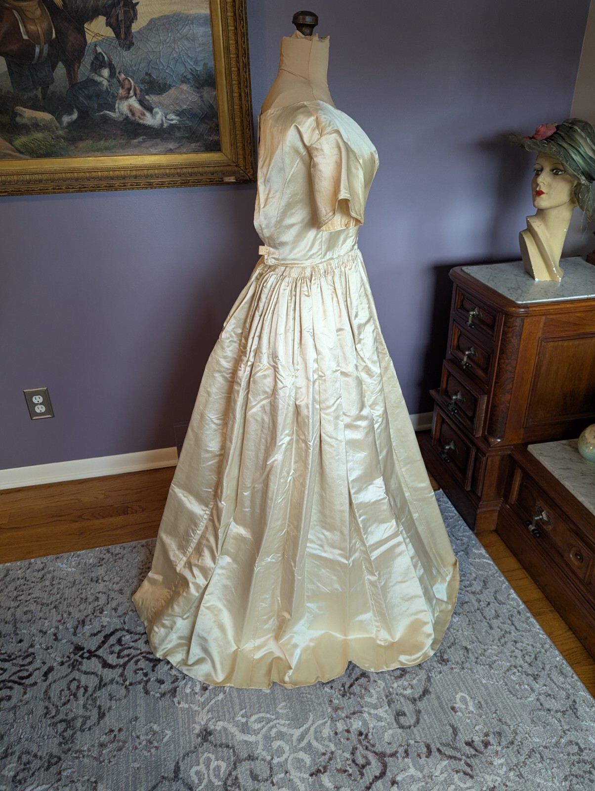 RARE Elegant Antique ca 1850’s Silk/Satin Wedding Dress Gown Handmade Museum