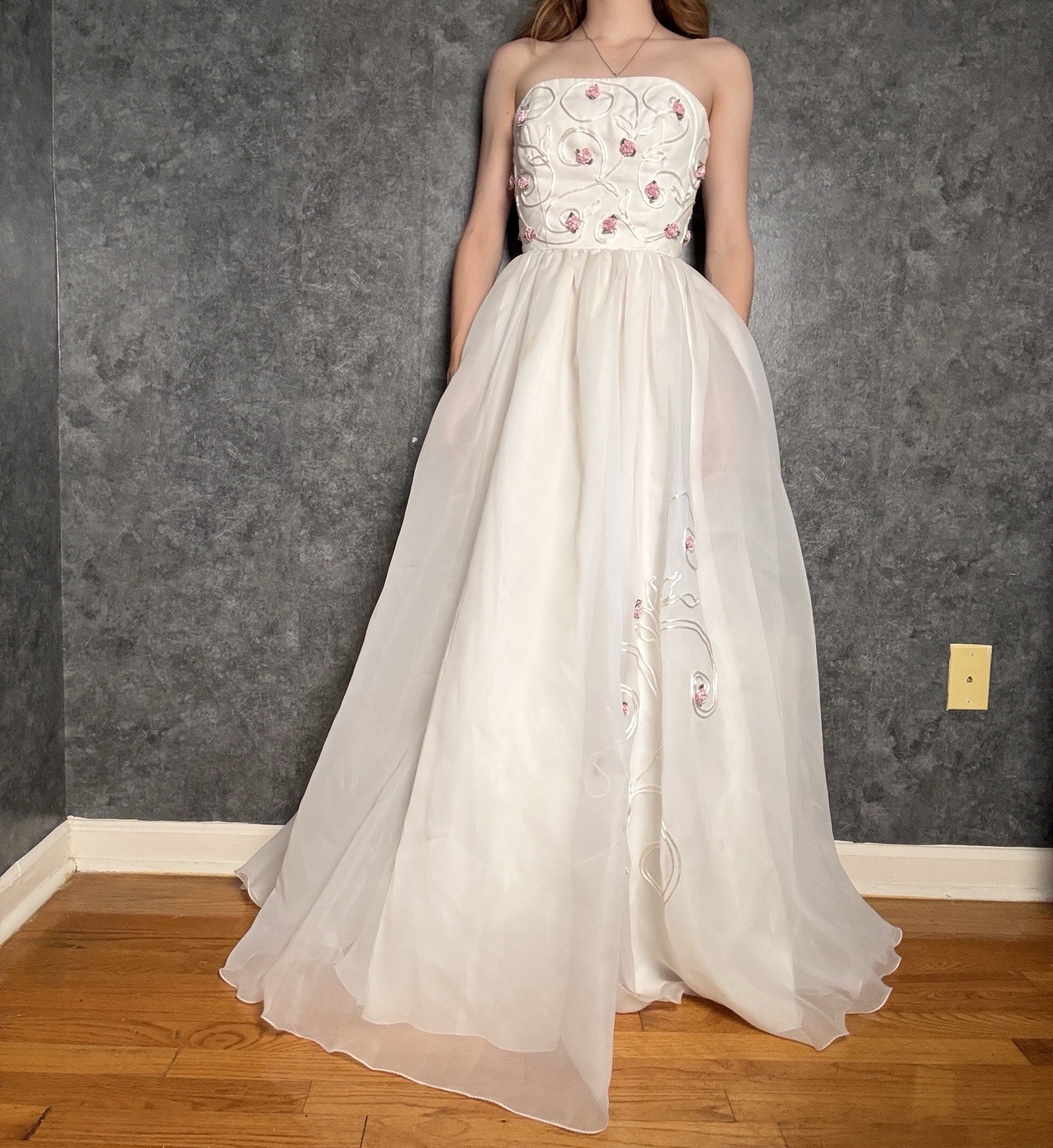 Vintage 1990s Mike Benet Wedding Gown — Fully Restored, Pink Rosebud Detail – 00