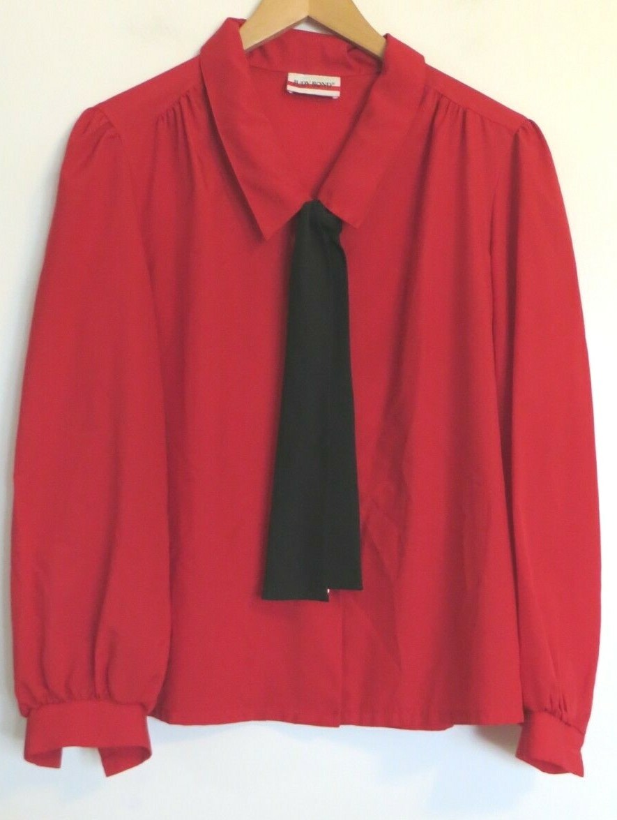 Vintage Shirt Womens 14 Large Red Button Up Business Blouse Office Retro Classic