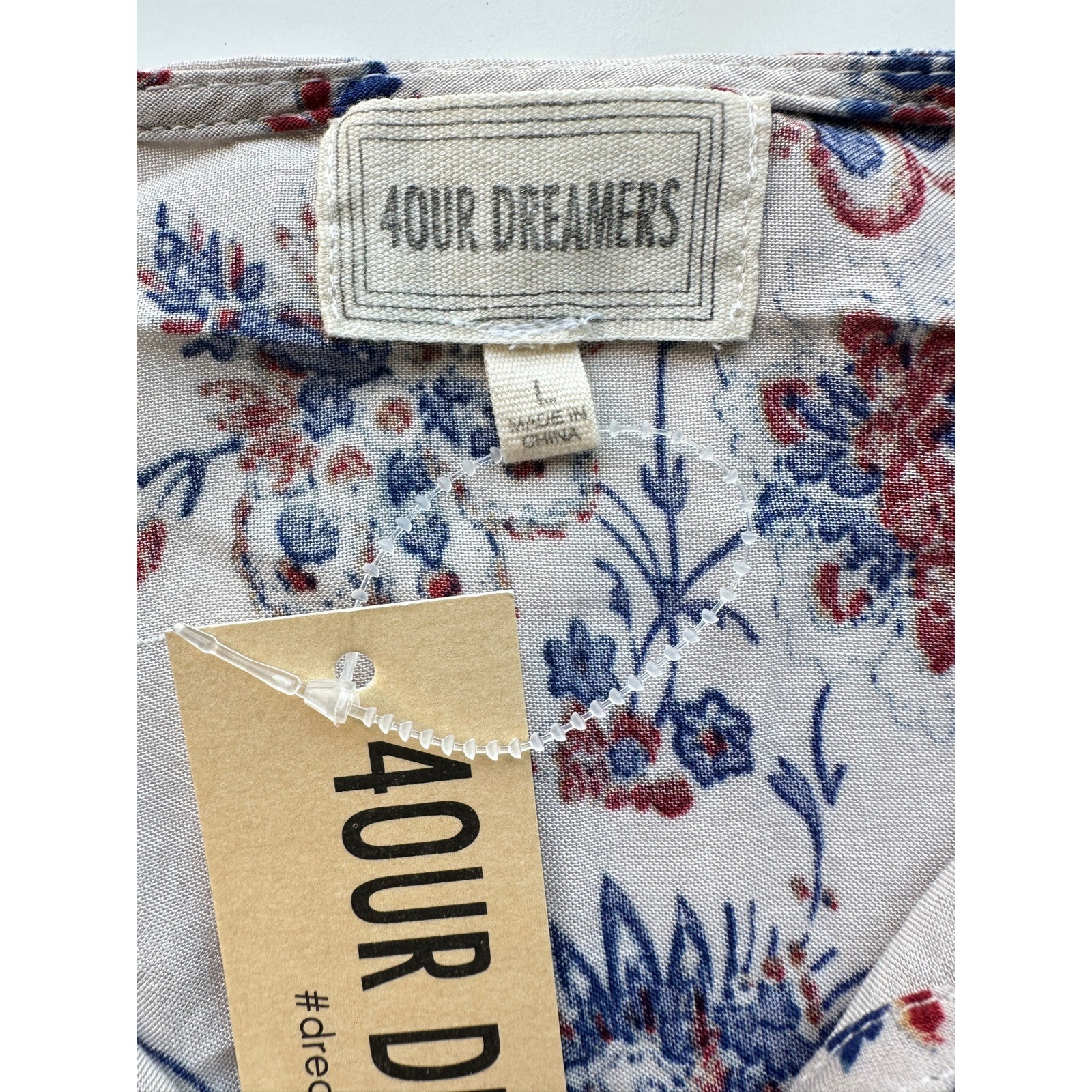 4our Dreamers Cream Floral Boho Peasant Top Romantic Prairie Cottagecore Large