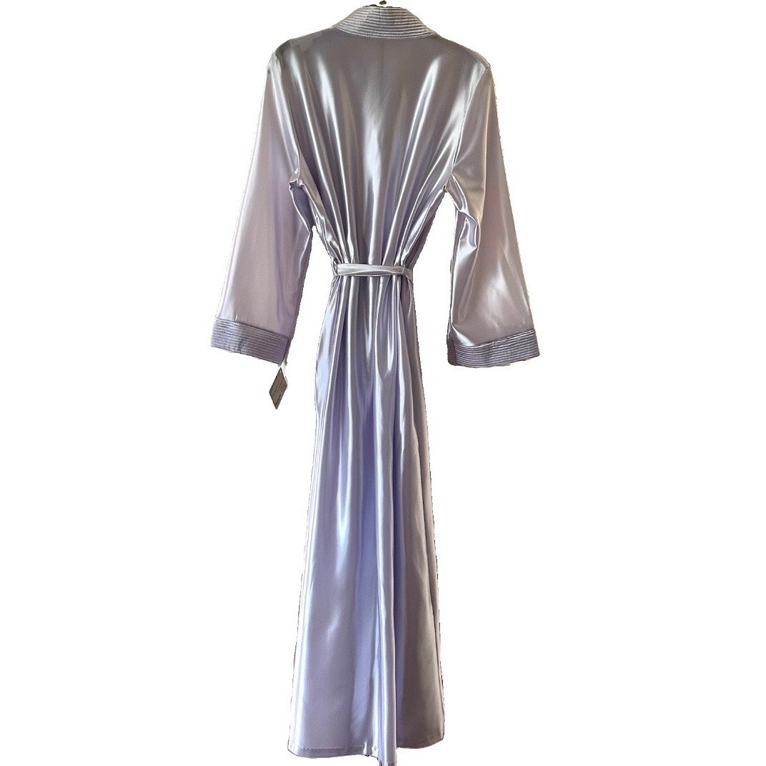 Vintage NWT At HomeWear M Robe Pockets Lavender Satin Floor Length Long Maxi USA