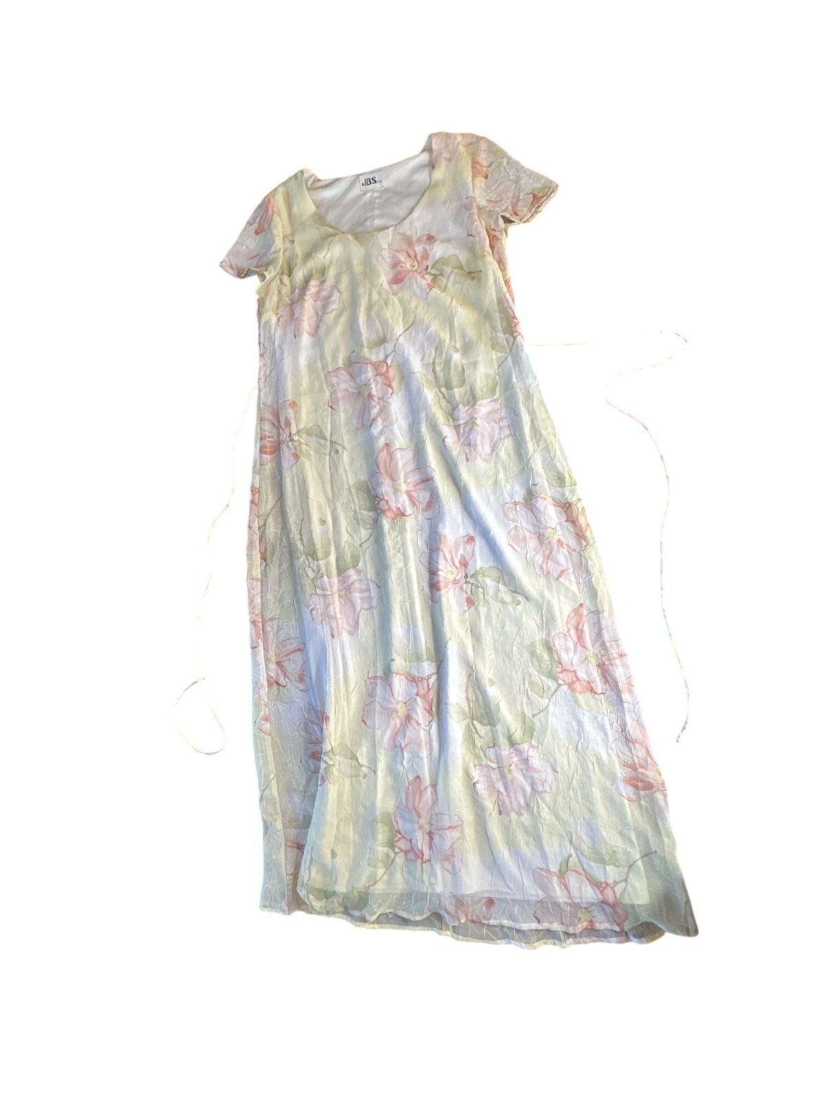 Vintage 80s Floral Midi Dress Sz 12 Cream Pink Cottagecore Romantic