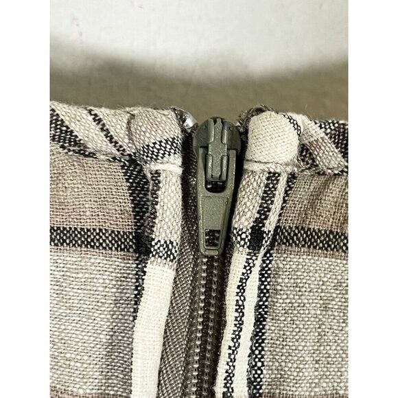 Retro Linen Plaid Dress Tan 22 Neutral Festive Holiday Classic Chic Preppy 80s