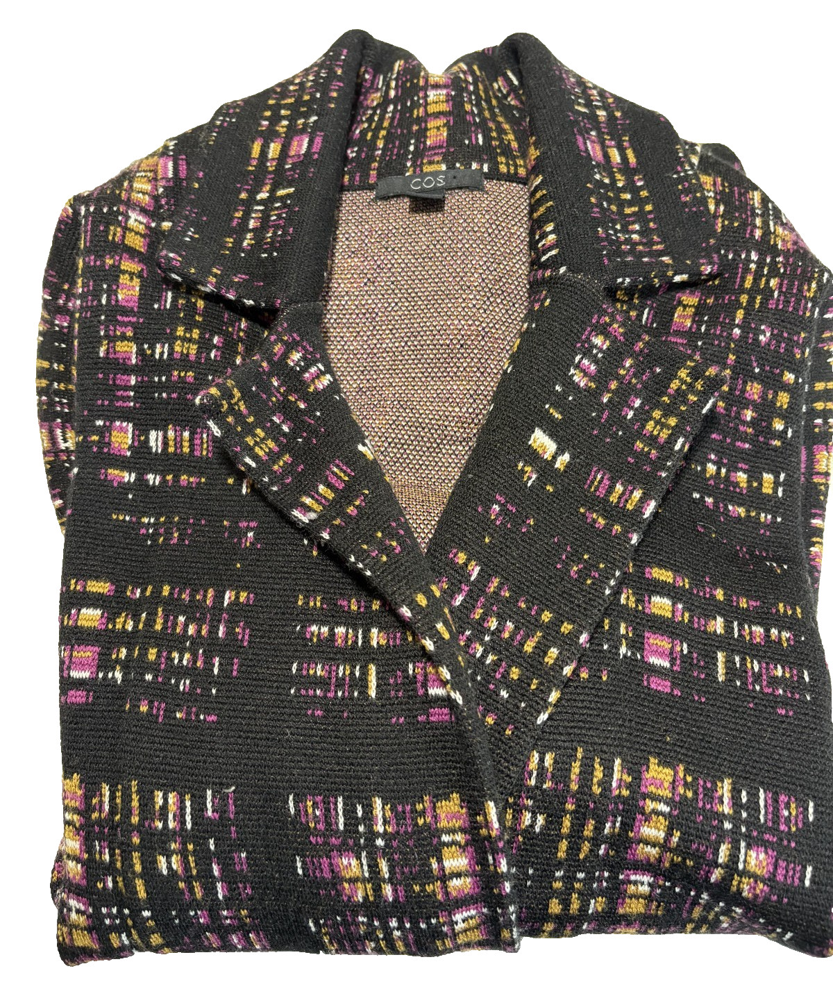 COS Women’s Blazer Wool knit long Cardigan Coat Jacket Plaid Pattern Size Medium