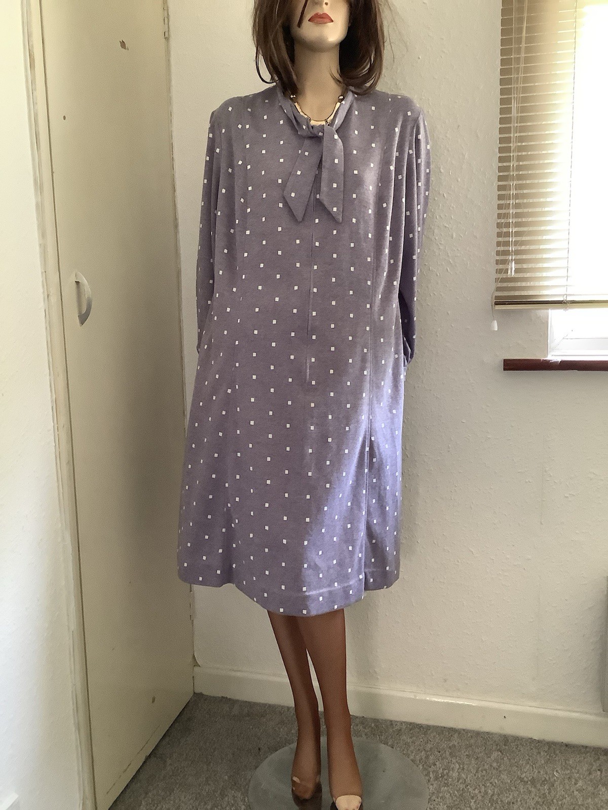 Vintage 1970s Smokey Grey Jersey Tea Dress made by Magna UK 20 (EU 48-50)