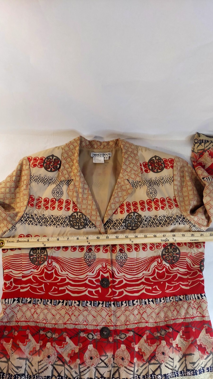 Vintage Nancy Bolen-City Girl Silk Blouse W/Beaded & Metallic Artwork Sz Med