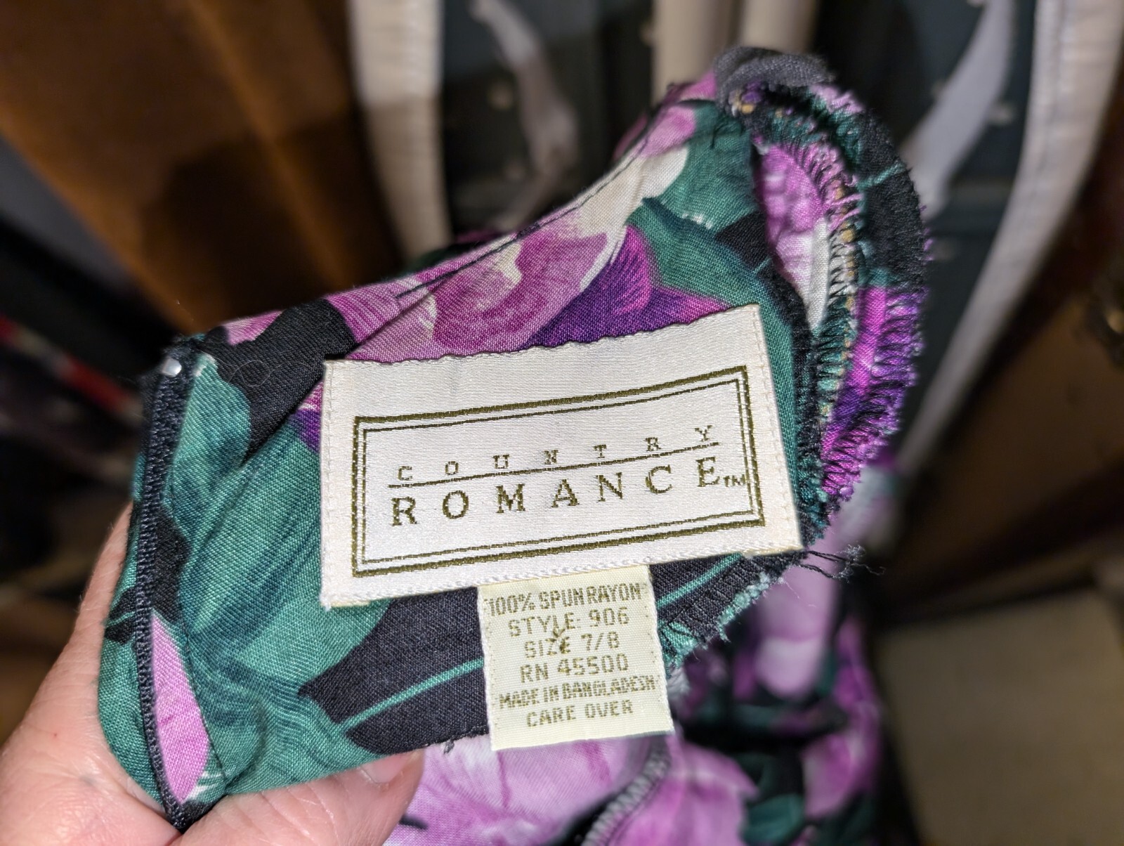 1980’s Black Purple Green White Rayon Dress by Country Romance Size 7/8