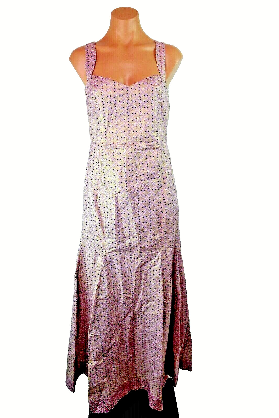 VTG Handmade BOHO HIPPIE Prairie Festival MOD Metallic Psychedelic dress Sz S/M