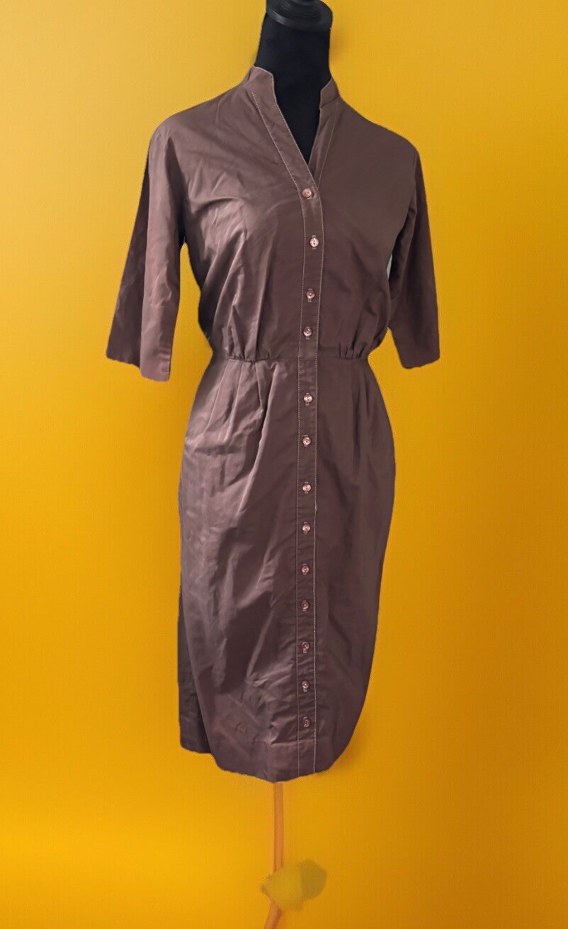 1950s Helen Whiting Sheath Dress.small/brown.front Buttons