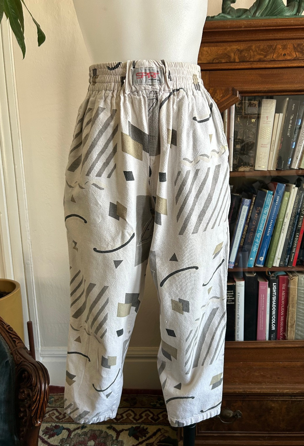 Vintage 1980s Abstract Neutral Printed Wide Leg Pants Memphis ZUBAZ Style Sm