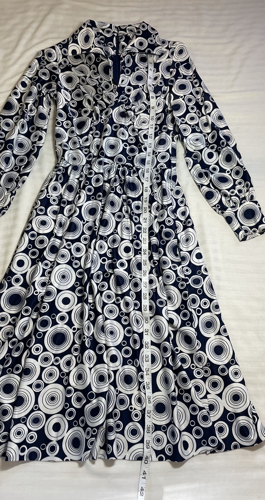 Vintage Women’s Robert David Morton Blue White Polka Dot Mod Midi Dress – Small
