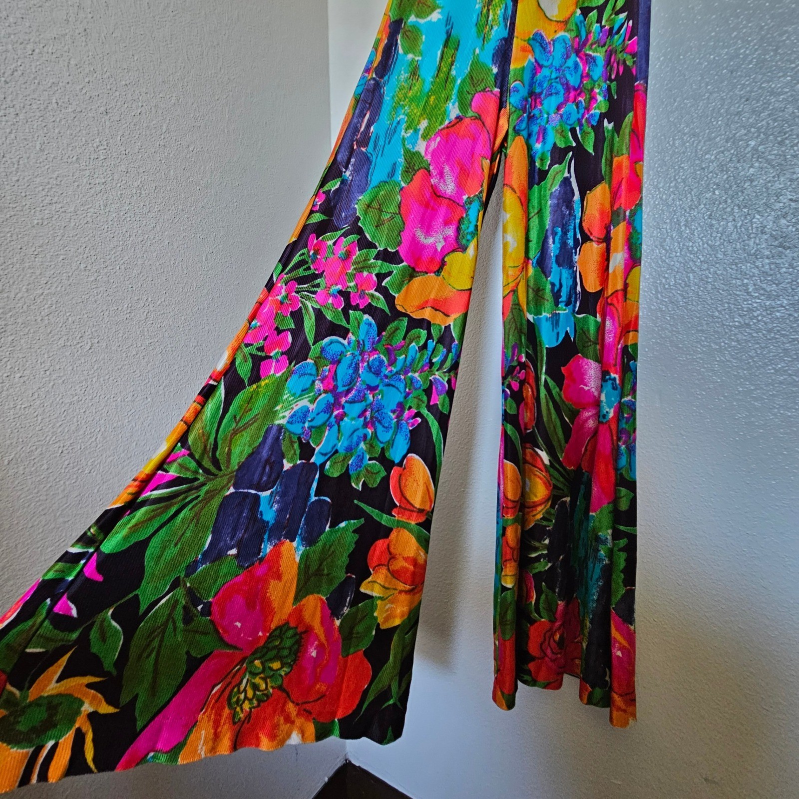 Vintage Van Raalte At Home Wear Floral Palazzo Pants Wide Leg Multi Color