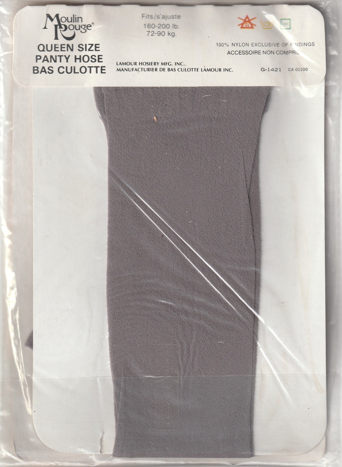 Vintage Pantyhose Moulin Rouge Queen Size Double Mesh Stretch 160-190 lbs.