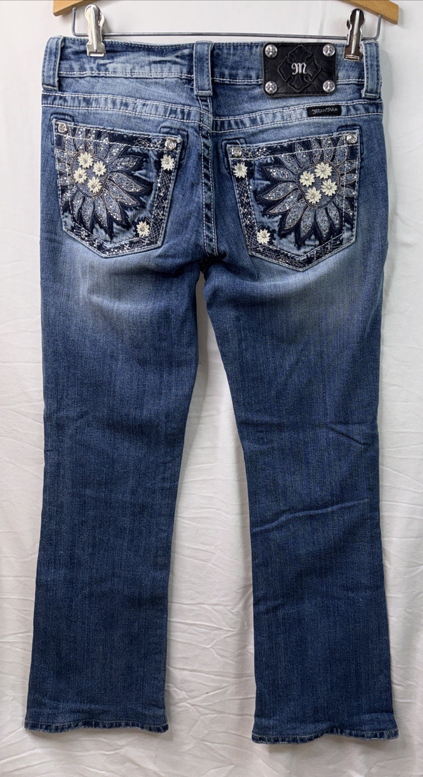 Miss Me Women 28 Boot Cut Dk Wash Jeans Embellished Pockets JP5721B PreO V Good