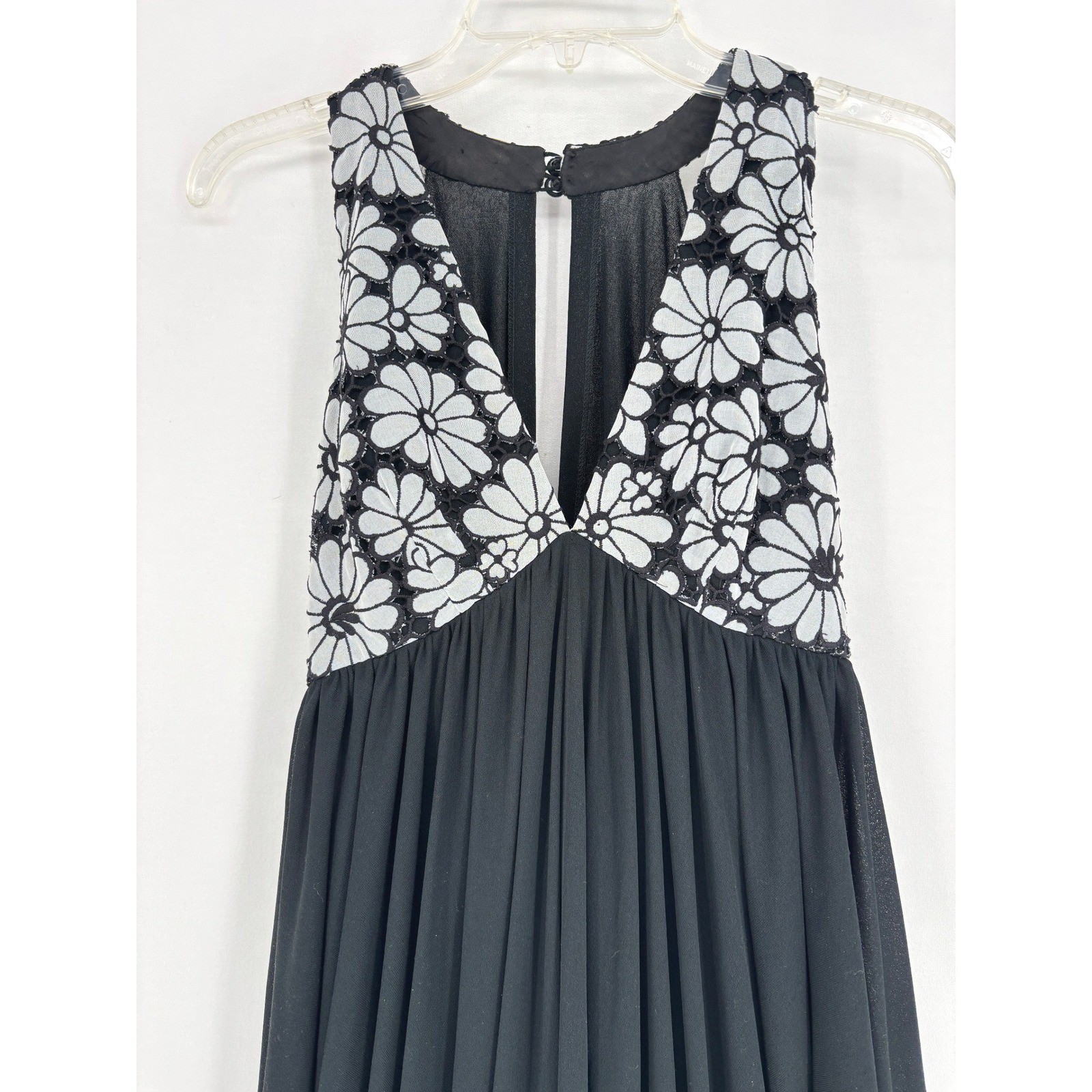 Vtg Formal Gown Black Floral Bodice Draped Maxi 62″ Exclusive Création Hoffman