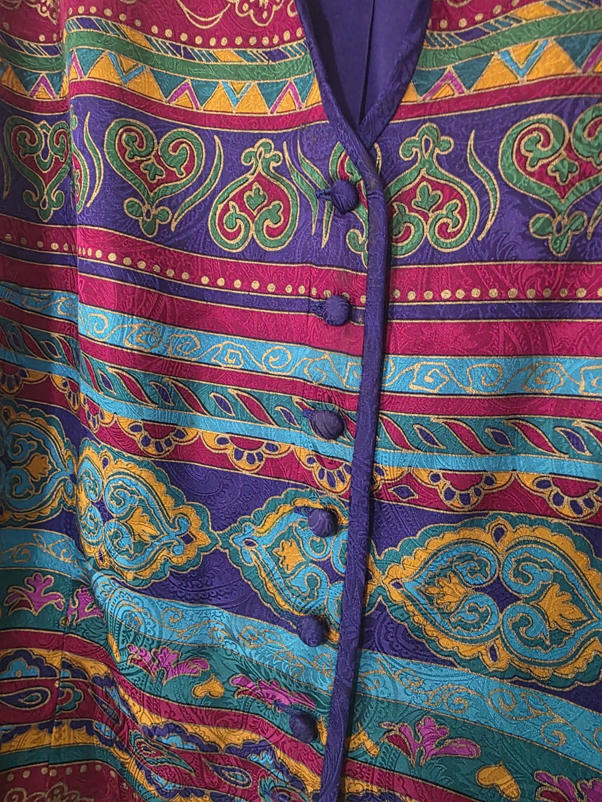 Vintage Maggy London 100% Silk Blazer Boho Jewel Tone Paisley Bright Sz Large