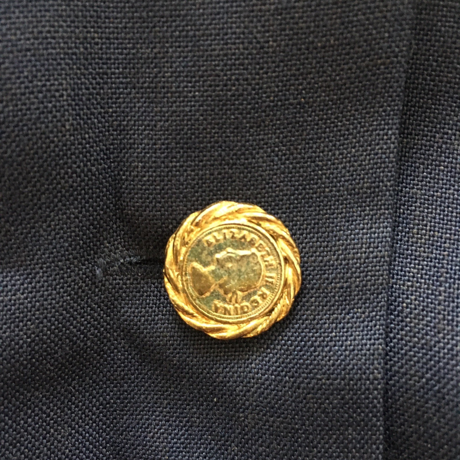 Navy Linen Dress Vintage Starington Size 8 Retro Preppy Embroidered Coat of Arms