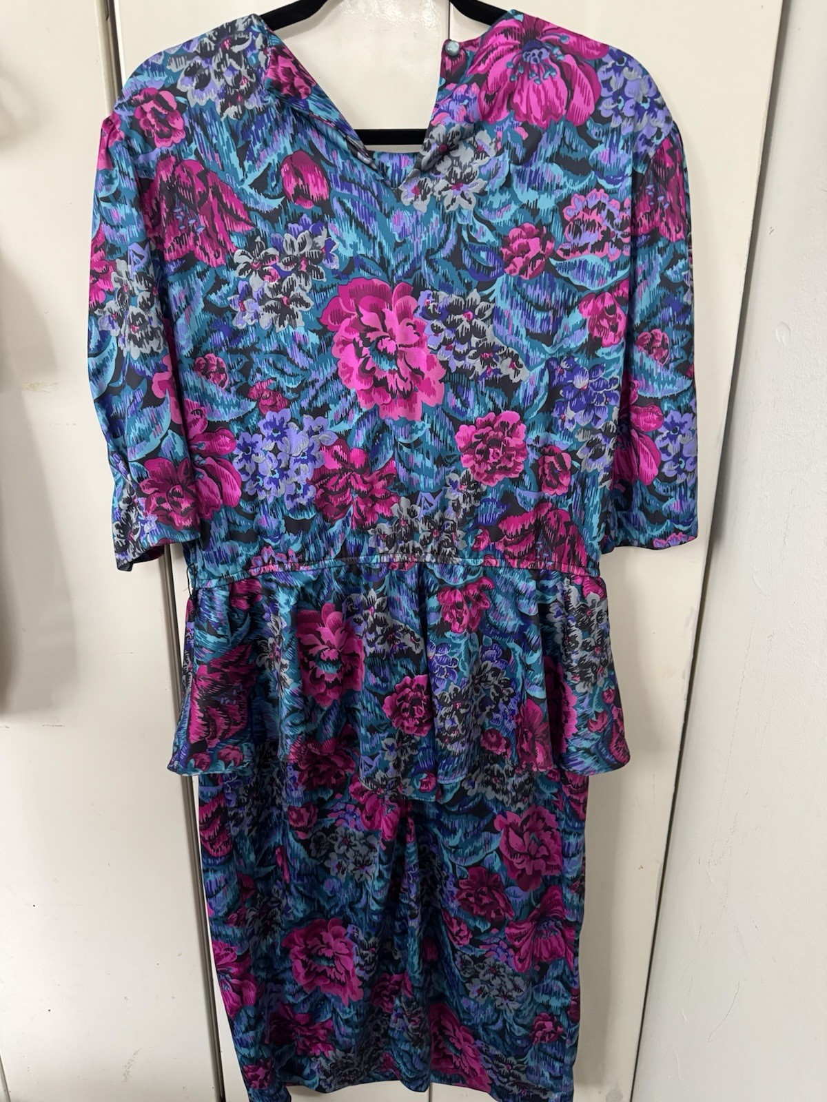 Vintage 1980s Peplum Dress Size 12 / 14 Floral Aunty Church Vibes Retro Mom Cute