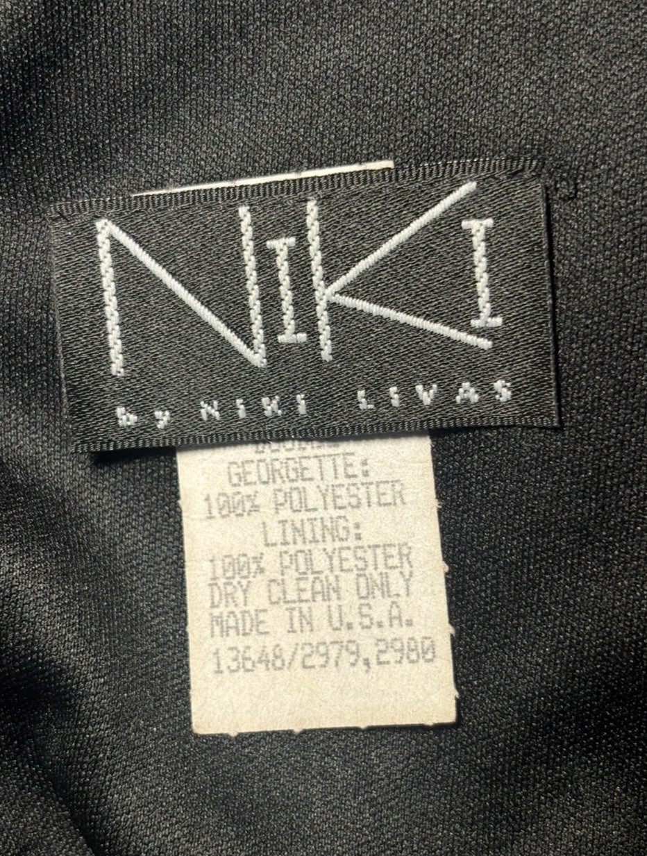 Vintage 90’s Niki Livas Black Double Georgette V-Neck Cocktail Dress Size 12